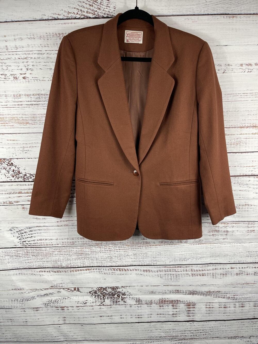 Vintage Pendleton Blazer Women's 6 Petite Brown 100% Wool One Button Made USA
